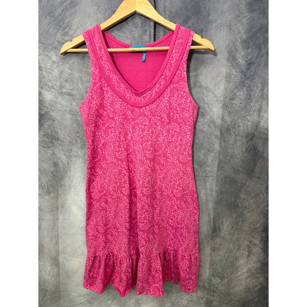 Fresh Produce Pink Floral Ruffle Hem Mini Dress XS Cotton Sleeveless V-Neck USA